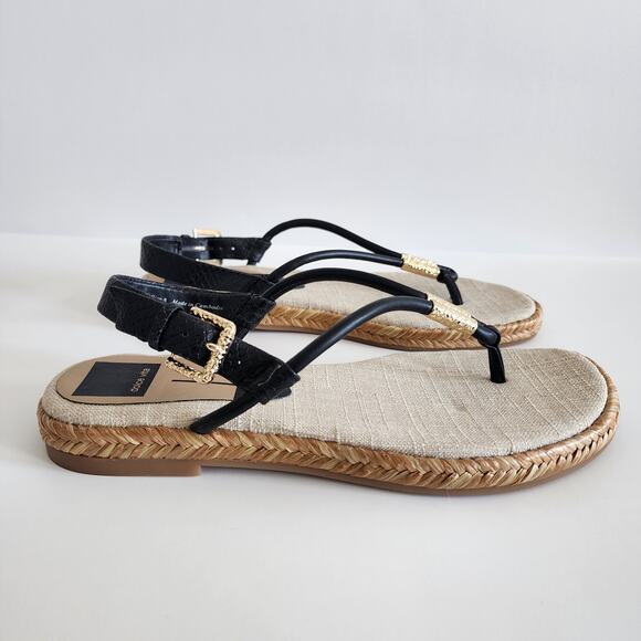 Dolce Vita Meryl Sandals Black & Tan w Gold Tone Hardware Raffia Detail Size 7.5 - Picture 2 of 6